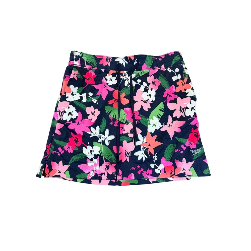 Speedo Womens Floral‎ Swim Skort Navy Pink Tropical Print Size Small Athletic